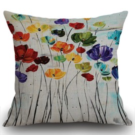 Smooffly Decorative Cusion Cover for Couch, Sofa, 18 x 18 inch Oil Painting Flower Farmhouse Cotton Linen Throw Pillow Cover 45 x 45 cm