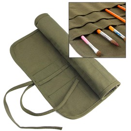 iwobi Paint Brush Bag, 22 Slots Watercolour Pencils, Canvas Bag for Brushes, Oil Paintings, Brushes, Rollers, Army Green (Pencils Not Included)