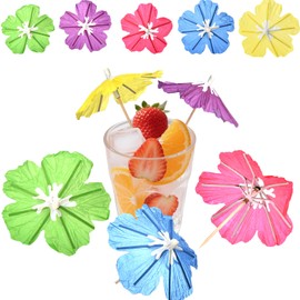 Haundry Cocktail Drink Umbrella Picks, 25pcs Cocktail Umbrellas for Drinks, Mini Hibiscus Paper Drink Umbrellas Toothpicks for Luau Parasols Tropical Hawaiian Tiki Party Decorations