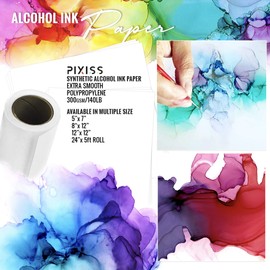 Alcohol Ink Paper 25 Sheets Pixiss Heavy Weight Paper for Alcohol Ink & Watercolor, Synthetic Paper A4 12x12 Inches (305x305mm), 300gsm