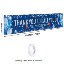 HOWAF Thank You for All You Do Fence Banner, We Appreciate You Yard Sign Banner for Staff Teachers Doctors Appreciation Party Decorations, Thank you themed Yard Banner Party Decor for Outdoor, Blue Silver
