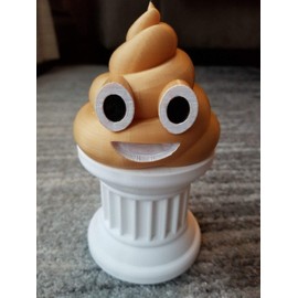 Znet3D Poop Emoji Trophy - Hand Painted Poop Emoji - Golden Poop on White Pillar