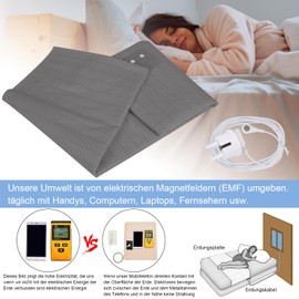 Grounding Bed Sheet, Grounding Mat, Grounding Sheet with Silver Fiber, Conductive Grounding Sheet for Better Healthy Sleep, Anti-Static Grounding Product with EU Grounding Cable (Grey, 90 x 265 cm)