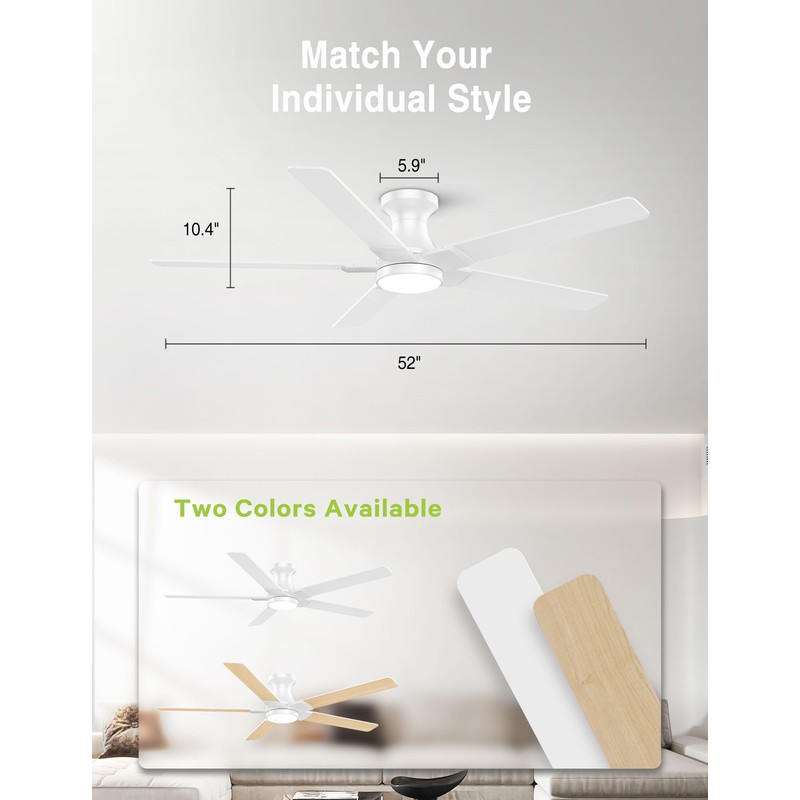 DAMINY 52 inch Ceiling Fans with Lights,5 Blades,6CCT, Remote Control
