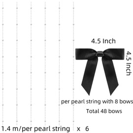 Meseey 6-Pack Black Satin Bows & Pearl Garland Kit – Gothic Bridal Showers, Gender Reveals & Moody Party Decor Essentials Weddings, Birthdays & Photo Backdrops