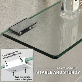 SAYAYO Floating Glass Shelves for Bathroom, Tempered Glass Shelf for Wall 15 x 5 Inch 1 Pcs, Clear