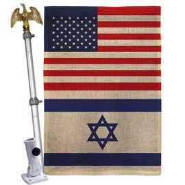 Israeli American Flag Bandera de Israel Eagle Pole Set Home Burlap Banner Room Wall Art Patio Porch Lawn Garden Flag Stand Outdoor Tapestry Grandma Gifts House Decor Jewish Decorations Made in USA