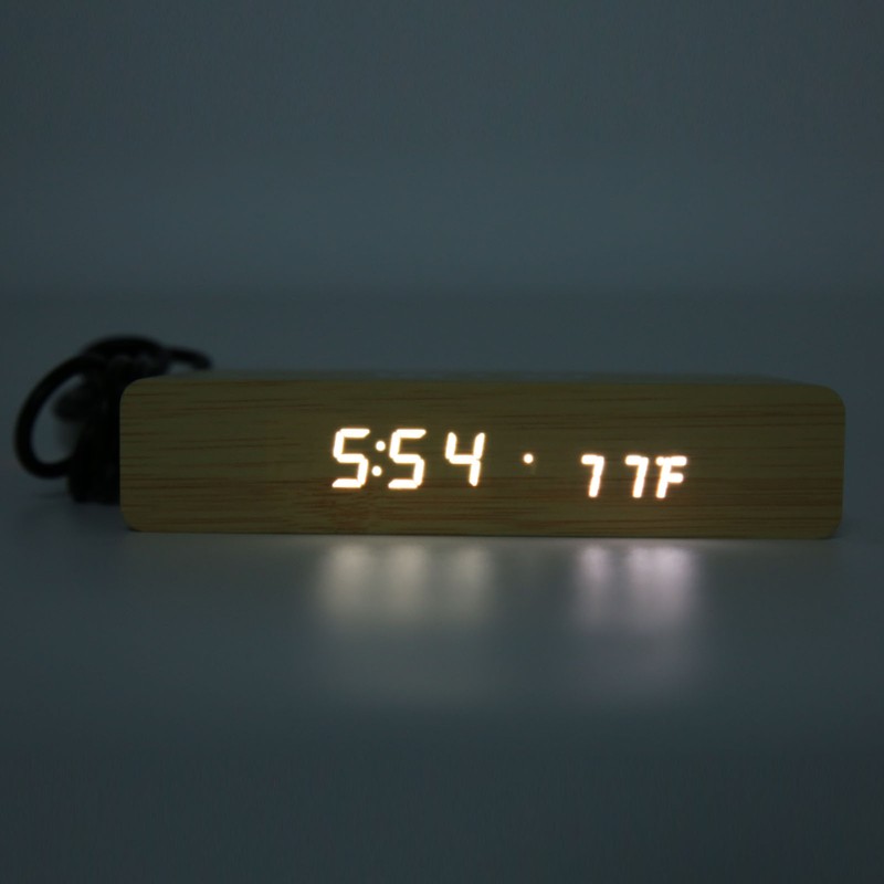 Wooden Digital Alarm Clock with Wireless Charging 3 Level Dimmer