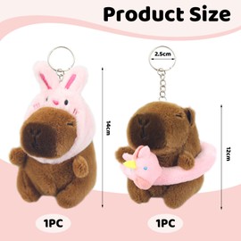 LunarCharm 2 Pieces Capybara Keychains, Cute Plush Toy, Capybara Cuddly Toys, Capybara Pendant for Backpack, Birthday Gift, Unicorn Swimming Ring, brown, L