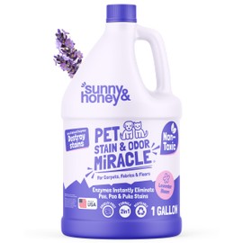 Sunny & Honey Carpet Cleaner & Odor Remover Spray - 128 Fl Oz, Light Lavender Scent - Enzyme Cleaner for Dog Urine & Cat Pee - Pet Stain Remover - Urine Odor Eliminator