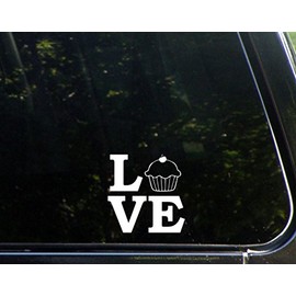 Love with Cupcake - 4" x 4" - Vinyl Die Cut Decal/Bumper Sticker for Helmets, Bikes, Windows, Cars, Trucks, Laptops, Etc.