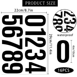 16 Sheets /160 PCS Mailbox Number stickers 4 Inch Waterproof Vinyl Large Decals Self Adhesive House numbers，for Signs Car Home Residence Trash can,Mailbox,Address Number(Black)