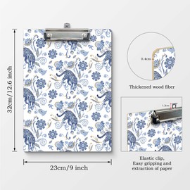 APJYM Blue Floral Tiger Clipboard, Vintage Blue and White Chinoiserie Grandmillennial Floral Wooden Clip Boards for Office Classroom Teacher Student Nurse Doctor, Standard A4 Letter Size 9x12.6 Inch