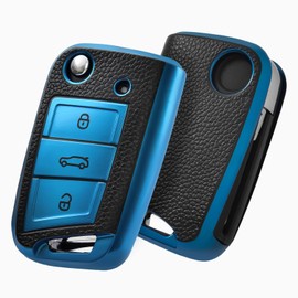 OATSBASF Car Key Case VW, Key Case Compatible with VW Golf 7 Key Case, Key Box Cover for VW Polo, Skoda, Tiguan, MK7 3 Buttons (P Blue), P-blue