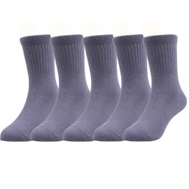 T.H.L.S Kids & Youth Socks 5-Pack, School Uniform Boys & Girls - Seamless Toe Ankle Stripe Socks, 5pk-grey, 14-16 Years