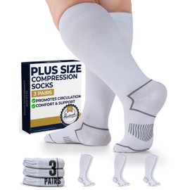 Pembrook Compression Socks for Women Wide Calf - 3 Pairs, 20-30mmHg for Swelling and Varicose Veins, Compression Socks for Women & Men Plus Size, White