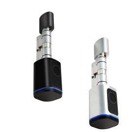 Keycard Unlock Automatic Locking Fingerprint Keyless Cylinder Smart Locks TUYA APP Remote Control Adjustable Cylinder Smart LockType: Fingerprint+Card+Key+APP, Color: Silver, Special Features: SMS Alert anytime