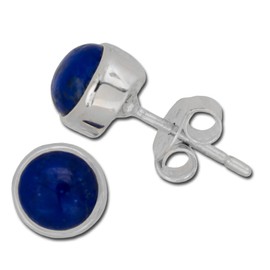 I-be, Lapis Lazuli Gemstone 6 mm Round Stud Earrings 925 Silver in Gift Box 352911/6, Sterling Silver, Lapis Lazuli