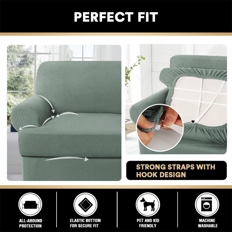 PrinceDeco T Cushion Loveseat Slipcover 3 Pieces Sofa Covers for