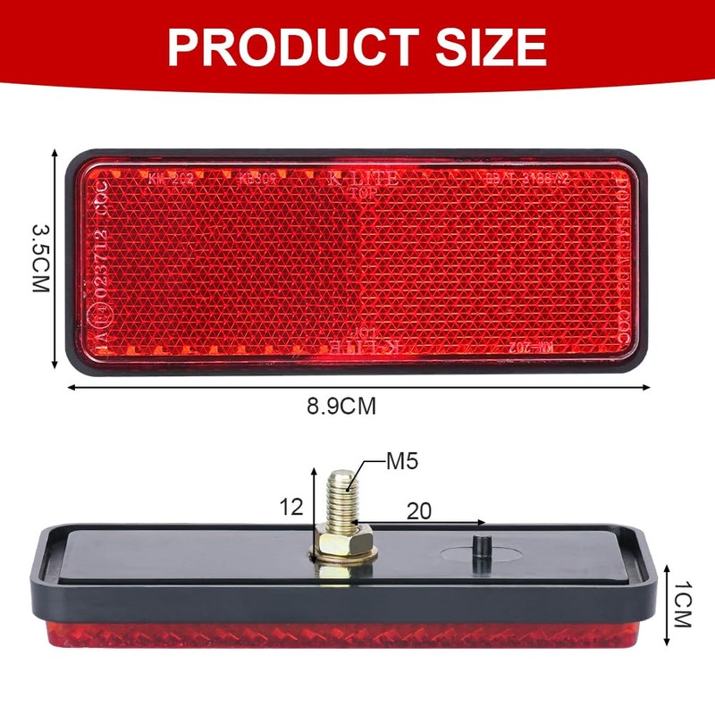 AYBUY 4Pcs Motorcycle Reflectors, Bolt Screw Rectangular Safety Reflector, Strong