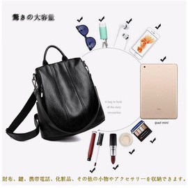 Huimei Women's Large Capacity Waterproof Rucksack Small Backpack, Anti-theft PU Leather, Shoulder Handbag, 3-Way Work or School Commute, Travel, Outdoor, Black