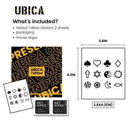UBICA Temporary Tattoos Adult, 2 Sheets Fake Tattoos, Realistic And Long-Lasting Non-Reflective, Waterproof For 1-2 Weeks, Minimalist Symbol Tattoo Stickers 3.8X4.4in