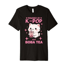 Powered By K-Pop And Boba Tea Cat Charm Premium T-Shirt