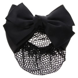KALLORY French Barrette Hair hair clip cover Bun Net Hair Hair Snood Net Net Mesh Bun Cover Bowknot Bun Cover Bowknot Hair Clip for bow barrette Women hair nets clip (Black) Womens Hair Clips