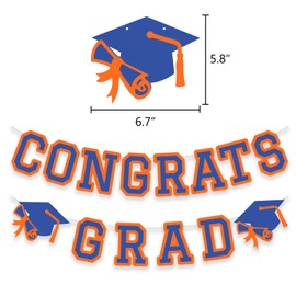 Congrats Grad Banner Graduation Party Banner Decoration Hanging Garland High School College Backdrop Supplies Blue Orange