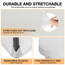 2 Pack 6 Feet White Spandex Tablecloth for Rectangular Tables, Fitted & Stretch, Washable, Wrinkle Resistant, Perfect for Event, Wedding, Party, Banquet, Cocktail, Festival, and Table Protector