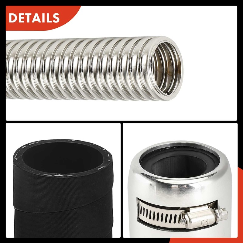 A-Premium 24" Universal Flexible Radiator Hose - Stainless Steel Water