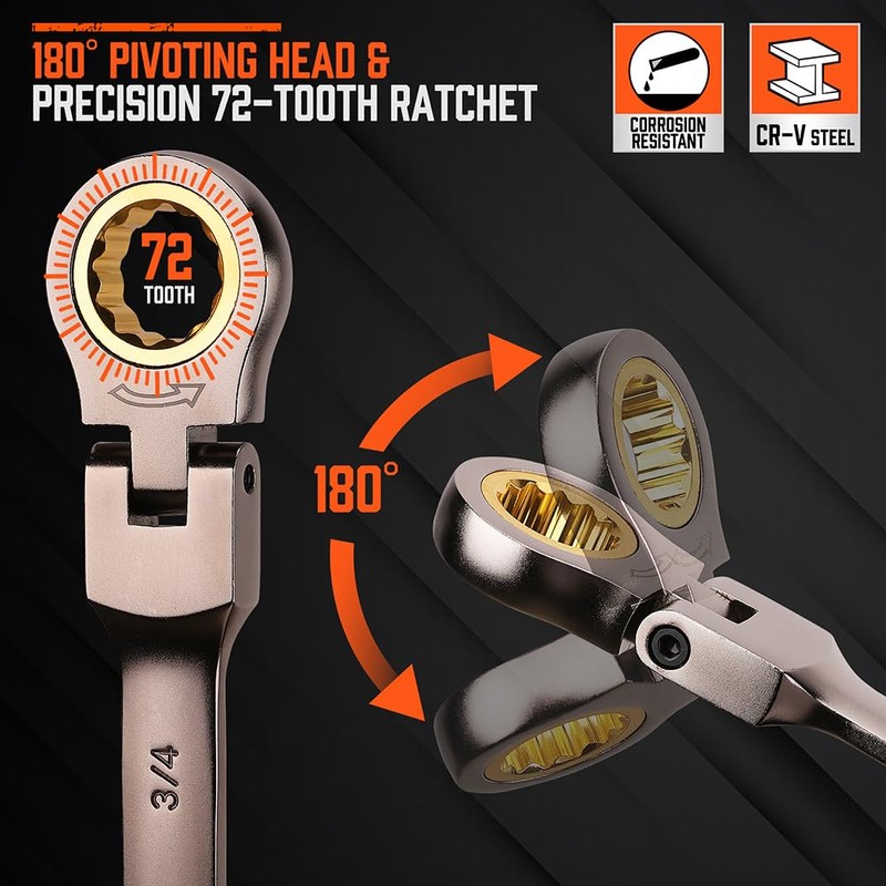 HORUSDY 12-Piece SAE Flex-Head Ratcheting Wrench Set with Organizer |