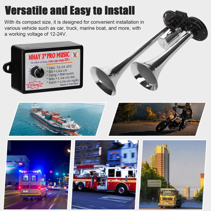 110dB Dual Trumpet Air Horn Loud Electric Horn 12-24V with