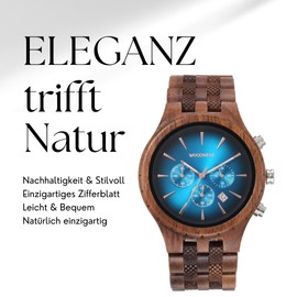 woodwear Men's Wooden Watch Night Blue Lagoon Dream Dawn, Lagoon, Bracelet