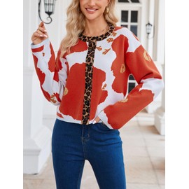Floral Cardigan Sweater Women's Long Sleeve Leopard Open Front Knit Jacket Button Down Fall Casual Outwear