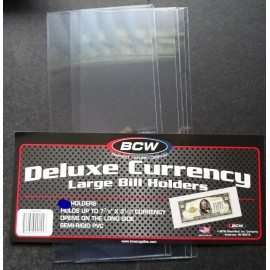 BCW 3 Loose BCW Deluxe Large Dollar Bill Currency Semi Rigid Holder Sleeve
