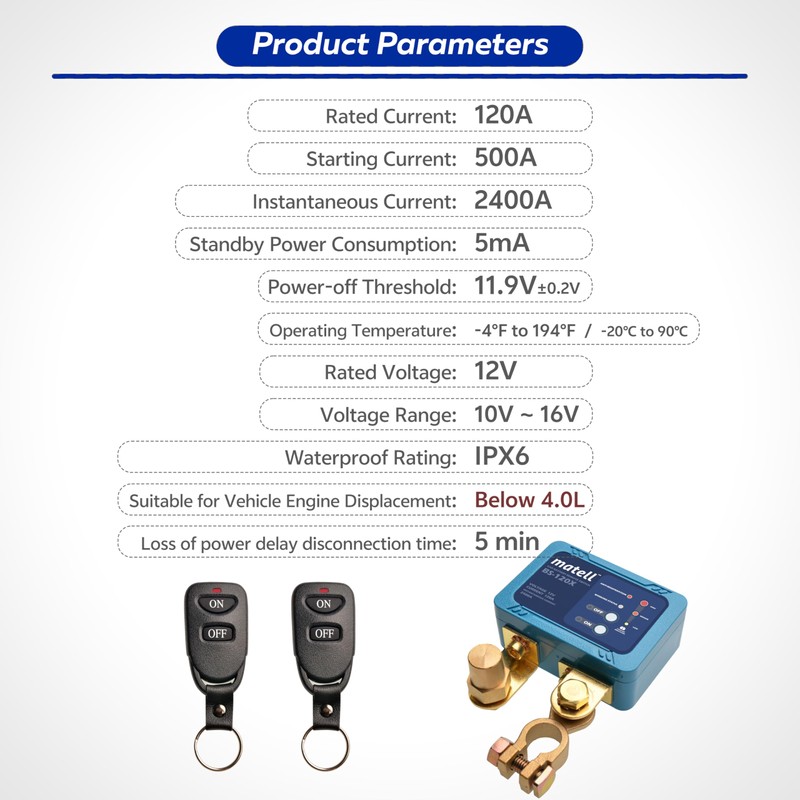 matell DC 12V Remote Battery Disconnect Switch Smart Voltage Control