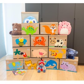 HYGGE + Animial Toy Storage Bin with Lid 20.8" x 13" x 13" Durable fabric & lightweight design. Great for storing toys, books, linens, games, clothing, baby products & more! (Farm Pack)