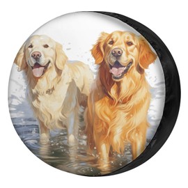 Delerain Cute Golden Retriever Spare Tire Cover for RV Trailer SUV Truck and Many Vehicle, Wheel Covers Sun Protector Waterproof (15 Inch for Diameter 27"-29")