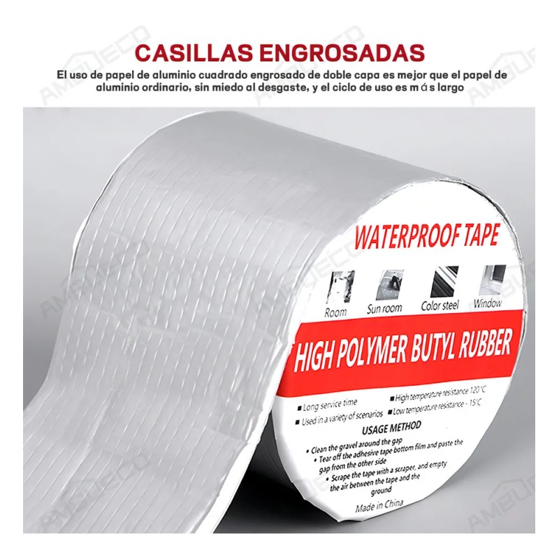 Cinta Impermeable Aluminio 10CMx10M Sellado Fugas Agua Resistente