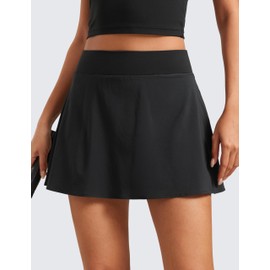 CRZ YOGA Tennis Skirt for Women High Waisted Flowy Golf Pickleball Athletic Casual Skorts with Pockets A Line Skirts Black Small