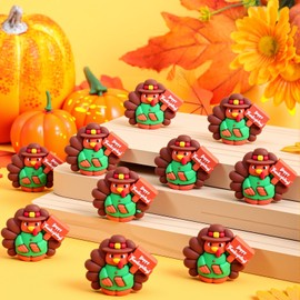 Domensi 50 Pcs Thanksgiving Mini Turkey Figurines Tiny Turkey Figures to Hide and Seek Little Pilgrim Statue Miniatures Chicken for Party Autumn Fall Decor Table Centerpiece(Happy Thanksgiving)