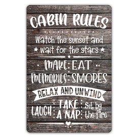 QIONGQI 面白いキャビンルール メタルブリキ看板 壁装飾 ファームハウスウッドスタイル キャビンサイン ホームデコレーションギフト