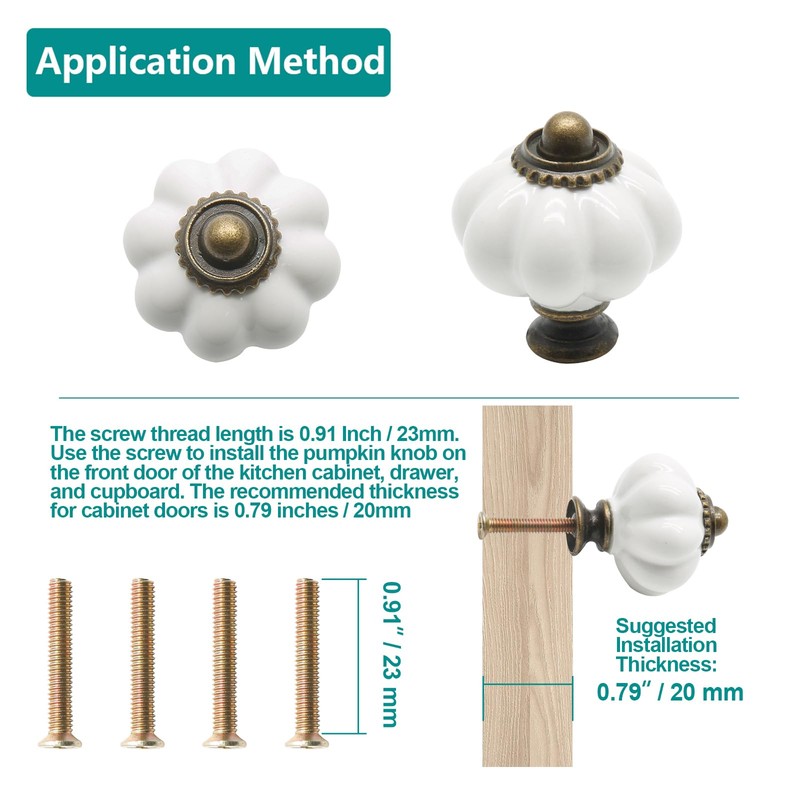 Seimneire 12pcs White Pumpkin Knobs, Vintage Ceramic Cabinet Knobs, Dresser