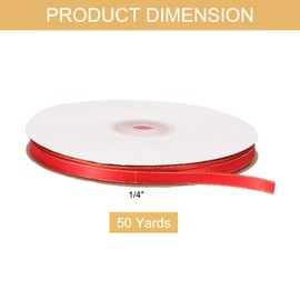 sourcing map 1/4 Inch 50 Yards Red Satin Ribbon with Gold Edge, Double Faced Polyester Solid Ribbon for Gift Crafted Wreath Wrapping Wedding Decoration Bouquet Accessories