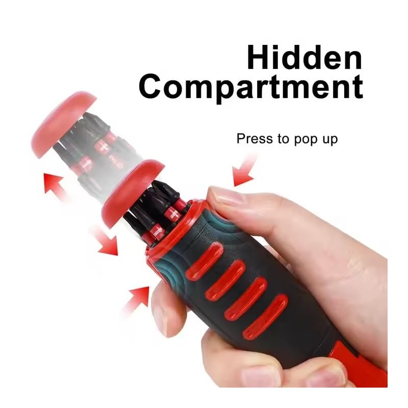 12-in-1 24cm Ratcheting Screwdriver Set with 32-Tooth Mechanism, Multiple Bits