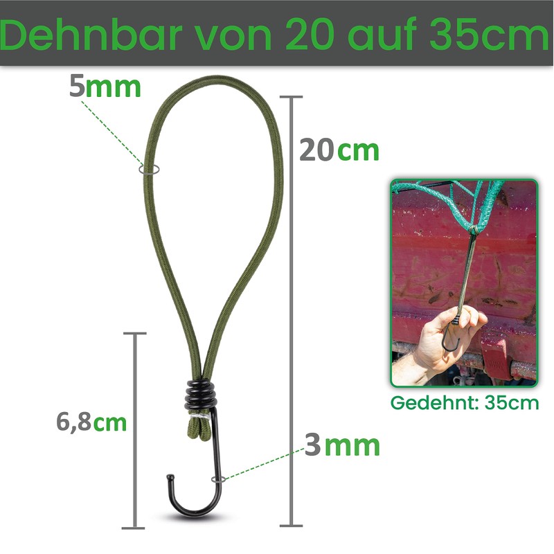 CargoVA® – 20 Bungees with Hooks and Practical Bag –