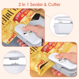 OEOP Bag Sealer, 2 in 1 Mini Bag Sealer Heat Seal and Cutter, Portable Chip Bag Sealer Heat Sealer Bag Resealer for Snacks Candies Plastic Bag Food Storage (Batteries Included)