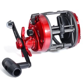 Sougayilang Conventional Level Wind Fishing Reel,Inshore Surf Trolling Reel for Catfish, Musky and Bass Round Baitcasting Reel for Freshwater Saltwater Right Hand
