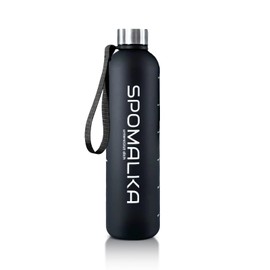 SPOMALKA BPA-Free Tritan Water Bottle 1L/32oz with Time Marker, Leak-Proof, Dustproof Lid and Carry Strap - Perfect for Sports, Gym, Outdoor, Travel & Office (Black)